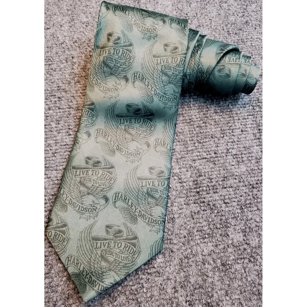 Harley Davidson Tie by Ralph Marlin Live To Ride Gray
